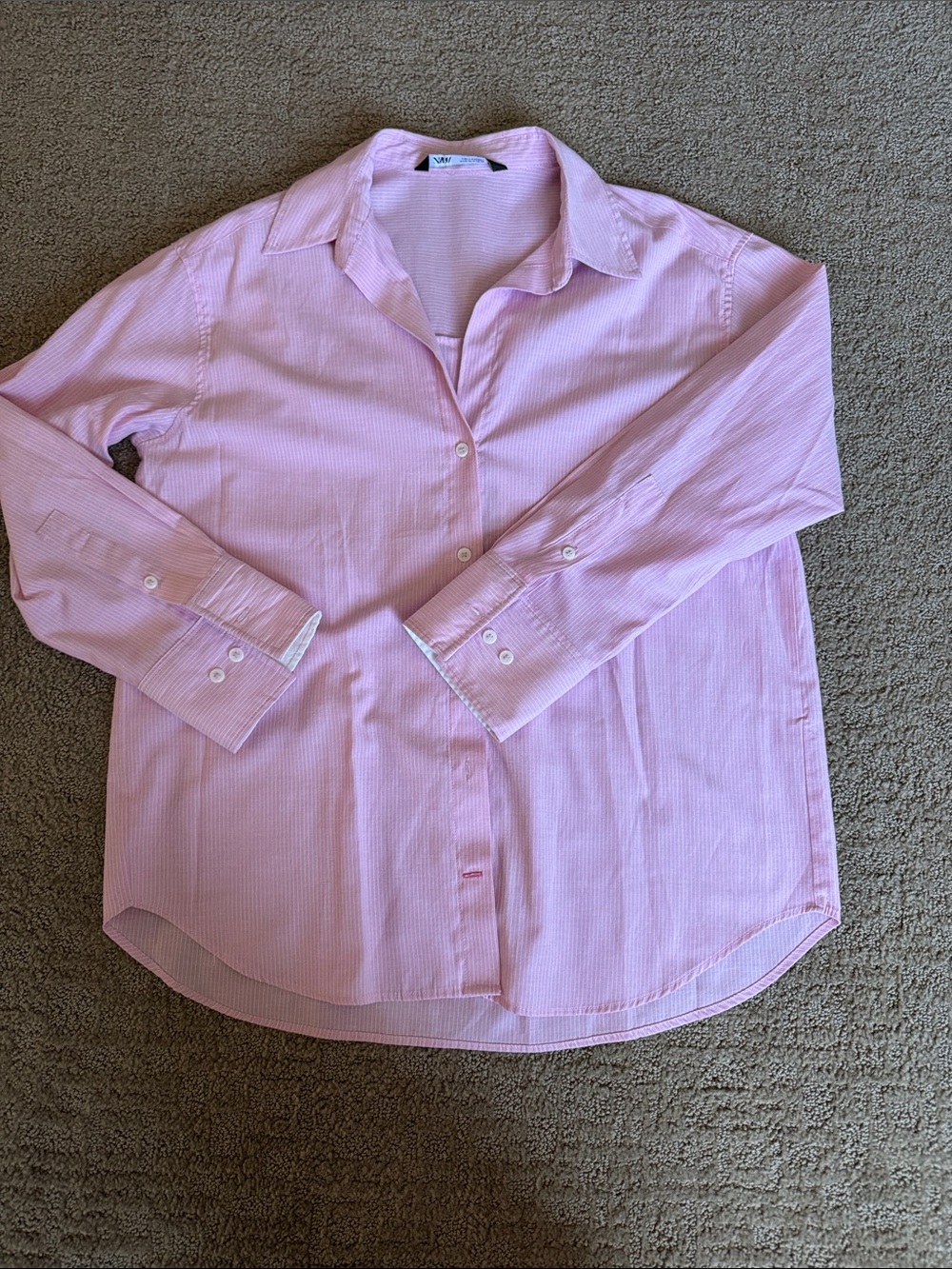 Zara Light Pink and White Stripe Button-Up Dress Shirt